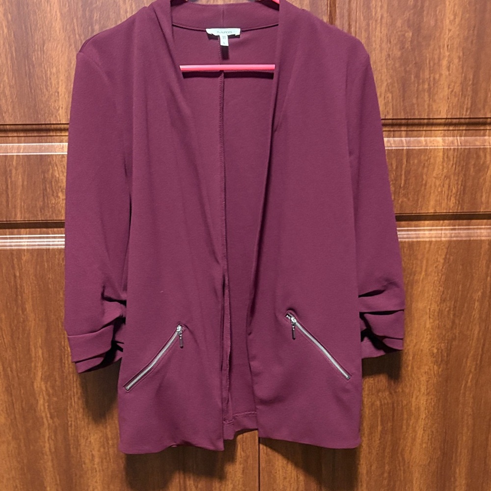Maurices Maroon Open-Front Blazer with Zip Pockets